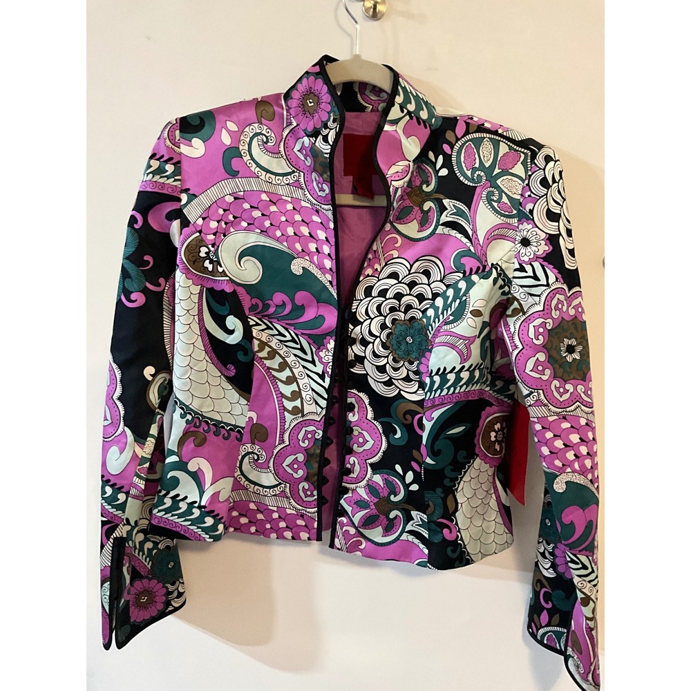 JS Collections Petite Silk Jacket Pink Purple Paisley Floral Button Size 8P